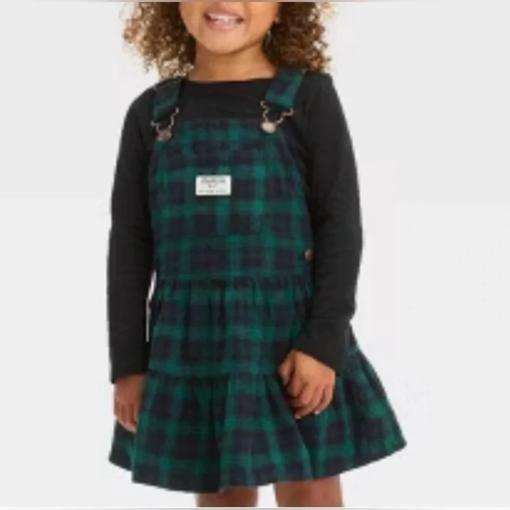NWT OshKosh B’Gosh Girls Flannel Plaid Overall Dress SIZE 3T